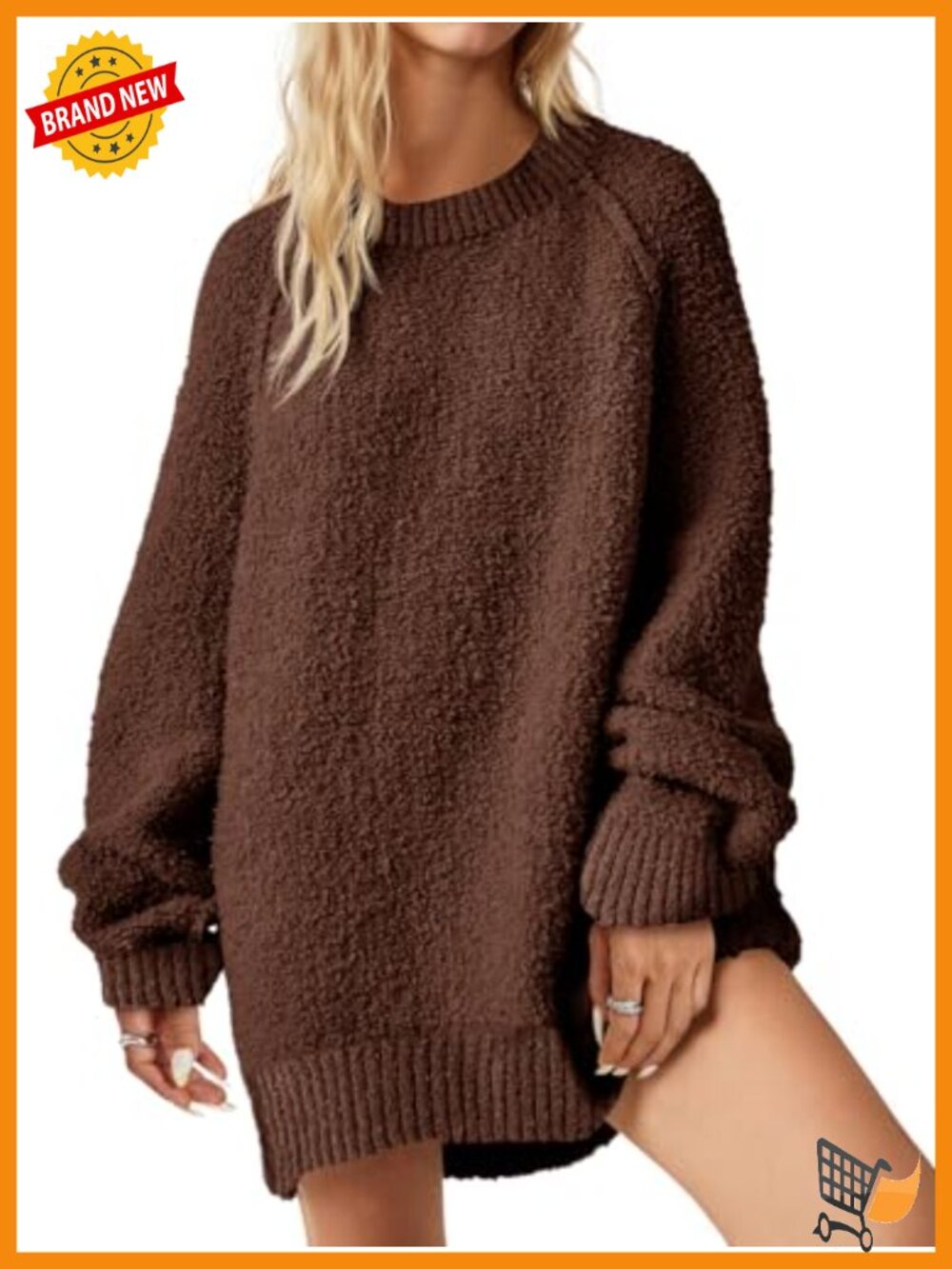 Womens Oversized Fuzzy Long Sleeve Crew Neck Pullover Sweater